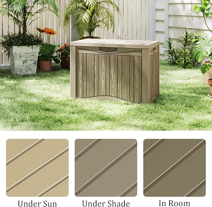Outdoor Storage Box Waterproof, 50 Gallon Lockable Resin Deck Box Small, Patio Storage Bin for Pool Accessories Cushion Furniture, Garden Tools, UV-Resistant Outside Delivery Grey