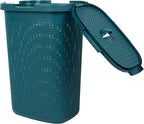 Mind Reader Slim Laundry Hamper with Lid, 60L Tall Clothes Basket, Narrow Tapered Design for Bathrooms, Closets and Laundry Rooms, Plastic, Blue