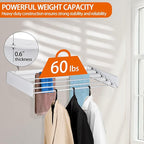 FOCHIER F Laundry Drying Rack Wall Mounted Clothes Drying Rack Collapsible with 5 Aluminum Rods and Drilling Template Long Screwdriver Bit 60 lbs Capacity (White, 40")
