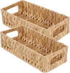 Toilet Tank Basket,Water Hyacinth Woven Storage Basket with Handles for Bathroom Organization - Toilet Paper Holder & Storage Bin, Handwoven Natural Basket (2-Pack)