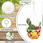Single Tier Macrame Hanging Fruit Basket, Boho Vegetable Holder for Kitchen Food Storage with Hook, Bohemian Cotton Produce Organizer, Plant Hanger Decor for Home Bathroom Bedroom Women Christmas Gift