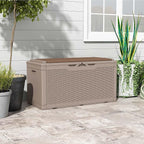 Patiowell 100 Gallon Resin Deck Box with cushion, Waterproof Large Outdoor Storage Box for Patio Furniture and Garden Tools, Light Brown