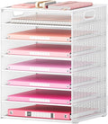 Lavatino 8-Tier Letter Tray Desk Paper Organizer, Mesh File Tray Organizer for Desk, Office Supplies & Home Organization, Fits A4 Paper, Mail, Magazines and Office Accessories (White with Handle)