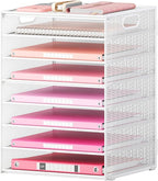 Lavatino 8-Tier Letter Tray Desk Paper Organizer, Mesh File Tray Organizer for Desk, Office Supplies & Home Organization, Fits A4 Paper, Mail, Magazines and Office Accessories (White with Handle)