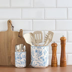 Bico Blue Garden Toile De Jouy Ceramic Utensil Holder Set of 2, Ceramic Kitchen Utensil Crocks for Countertop, Large Cooking Tool Holder Counter Decor, Spatula Organizer