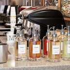 16.9 oz/500 ml Coffee Syrup Dispenser Set - 6 Glass Bottles with Silver Pumper and Syrup Labels - Precise Dispensing and Stylish Addition to Coffee Shop, Cafe or Home Bar