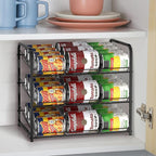 BTY Can Organizer for Pantry Stackable 2 Pack, Can Storage Organizer Rack Stacking Can Dispensers Small Space Holds up to 36 Cans for Pantry, Kitchen, Cabinet Black