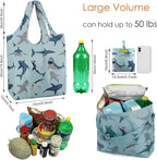 BeeGreen Reusable Grocery Bags for Groceries | Foldable Tote Bags with Handles Reusable Gift 6 Set - Heavy Duty Washable Polyester Travel and Shopping Basket - Bulk Bag for Women Animal Lovers