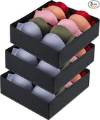 Bra Storage Drawers Organizer for Clothing Underwear Drawer Organizer Dividers Black Foldable Storage Cube Bins for Bra,Socks, Underwear,3 Pack （Black）