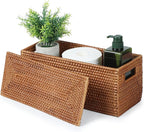 YANGQIHOME Toilet Paper Basket, Rattan Toilet Tank Basket for Bathroom, Wicker Baskets with Lid for Storage, Brown