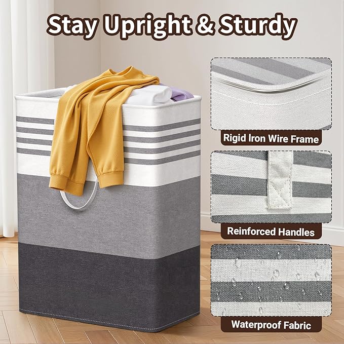 WOWBOX 2 Pack Laundry Hampers Baskets, Freestanding Dirty Clothes Hampers with Reinforced Handles & Cross Stitch & Waterproof Coating, for Laundry Bedroom Bathroom, 2 x 125L