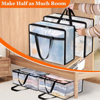 6 Pack Clear Storage Bags for Comforter, Clothes & Bedding, Plastic Blanket Storage with Zipper and Handle, Moving Bags, Closet Organizer and Under-Bed Storage (60L)