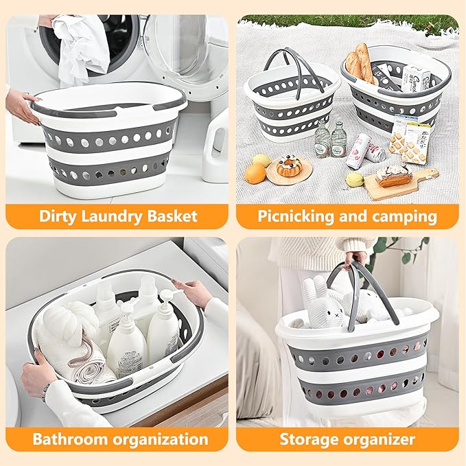 Compact Collapsible Laundry Basket, Small Size Pop-Up Hamper Perfect for Bedroom Side,Bathroom,Travel, Not for Large Families, Foldable with Handle, Measures 16 x 12.5 x 9.5 In, (Gray)