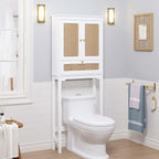 Spirich Over The Toilet Storage Cabinet with Rattan Doors, Over Toilet Bathroom Organizer with Tilt-Out Cube and Adjustable Shelf