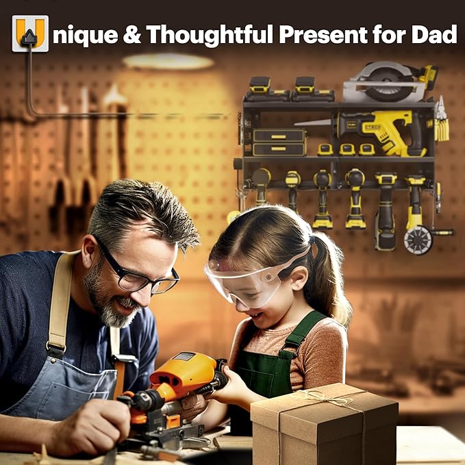 Power Tool Organizer Wall Mount with Charging Station, 3 Layer Heavy Duty Metal Tool Storage Rack Loads 420lbs with 6 Cordless Drill Holder, Idea Gifts for Men, Garage Workshop