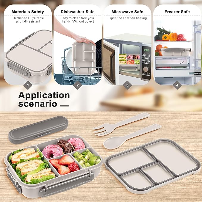 Lunch Box Kids,Bento Box Adult,Leakproof Lunch Containers for Adults/Kids/Toddler,1200ML-4 Compartments bento Lunch box with Utensil,Microwave & Dishwasher & Freezer Safe (White)
