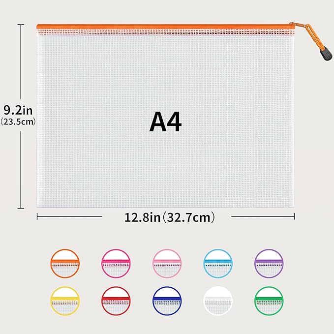 JARLINK A4 Letter Size 30 Pack 10 Colors Zipper Mesh Document Pouch, Mesh Bags for Board Games & Puzzles, Waterproof Document Zipper Pouches for Office School Supplies, Toys, Cosmetics Travel Storage