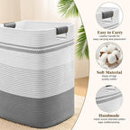 Laundry Hamper, 95L Tall Laundry Basket with Leather Handles, Rectangle Large Clothes Hamper for Organizing, Cotton Woven Laundry Baskets Storage Hampers for Bedroom, Nursery, Living Room