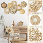 Xuhal 8 Pcs Boho Wall Basket Decor Decorative Bulrush Woven Basket Wall Decor Rustic Farmhouse Hanging Baskets for Kitchen Rustic Home Summer Decorations