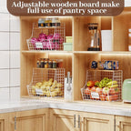 3 Pack Hanging Fruit Basket for Kitchen with Wood Lid - Onion and Potato Storage Fruit Bowl with Nameplate for Counter&Wall Mounted, Stackable Storage Basket,11.81 * 8.66 * 10.63inch