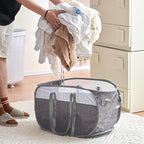 TECHMILLY Collapsible Laundry Basket, Foldable Tear Proof Mesh Pop Up Hamper with Reinforced Carry Handles for Laundry, Bathroom, Dorm or Travel (Grey)