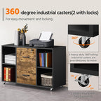 Yaheetech Filing Cabinet Lateral File Cabinet with 2 Drawer and 4 Open Compartments for Letter Size A4 Size, Printer Stand for Home Office, Black/Rustic Brown