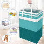 BlissTotes 3-Pack Laundry Basket, Freestanding＆Waterproof Laundry Hamper, Collapsible Tall Clothes Hamper with Easy Carry Handles for Clothes, Towels in the Family and Dorm,Gradient Green,88L