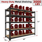 4 Packs 48" W x 24" D x 72" H Adjustable Garage Storage Shelves - 5-Shelf Heavy Duty Shelving Unit, Metal Utility Storage Organizer Racks for Warehouse Pantry Closet Kitchen, Black