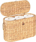 Toilet Paper Storage, Water Hyacinth Baskets with Lid, Toilet Paper Baskets for Storage Holder 6 Rolls, Papers Basket with Built-in Handles for Organizer, Bathroom Accessories Organizer