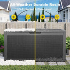 120 Gallon Outdoor Waterproof Resin Storage Deck Box Lockable Outside Bench UV Resistant Bin Patio Porch Furniture Pool Float Garden Tool Cushion Black