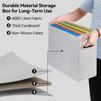 4 Pack Letter Size File Storage Box Collapsible, Fabric Hanging File Folders Organizer, Portable Office Document Holder with Metal Handle, Smooth PVC Rails, Light Gray