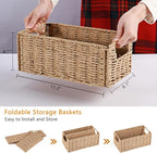 Vagusicc Wicker Storage Basket, Set of 2 Hand-Woven Paper Rope Wicker Basket, Small Storage Baskets for Organizing Toilet Paper Basket, Foldable Large Cube Storage Organizer Bins for Shelves (Natural)