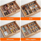 Bamboo Sliding Desk Drawer Organizer 8.6'' up to 17'' x 12'' x 2.2'' Expandable Office Desk Accessories Supplies Tray with 11 Compartments for Pens, Notebooks, Rulers, and Makeup Jewelry Vanity