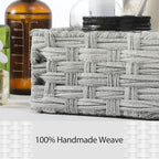 [Larger Compartments] Toilet Tank Topper Paper Basket - Multiuse Hand Woven Plastic Wicker Basket with Divider for Organizing, Rustic Farmhouse Bathroom Decor, Countertop Organizer Storage, Gray Wash