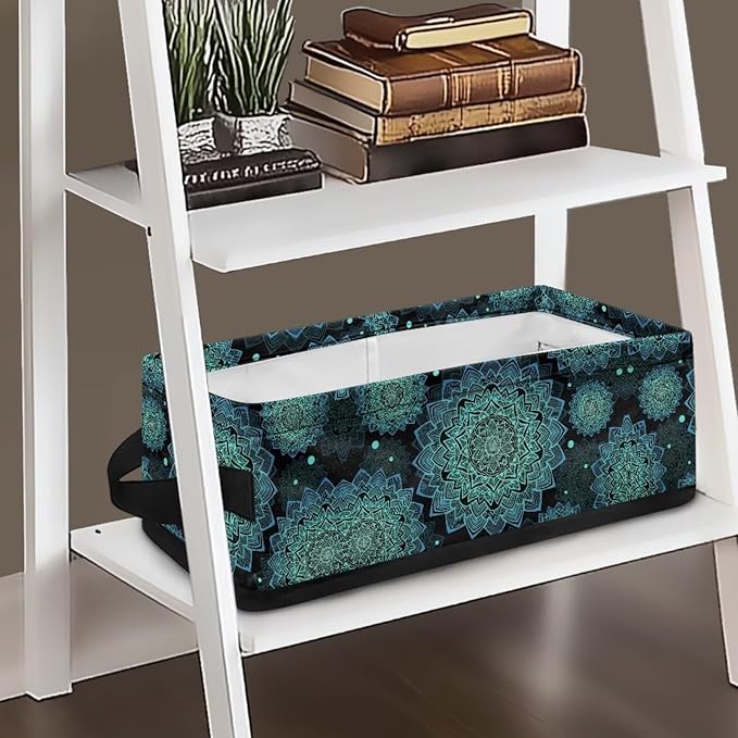 Storage Baskets for Organizing Toilet Paper Storage Bin Rectangular Multi-purpose Fabric Organizer for Living Room Bedroom Office Laundry Decor, Boho Flower Dark Teal