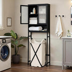 BAMBANG Over The Toilet Storage Cabinet, Bamboo Bathroom Over Toilet Storage Organizer with Adjustable Shelves and Double Doors, Above Toilet Storage Cabinet, Black