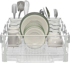 Simple Houseware White Dish Drying Rack with Drainboard, Utensil Holder & Mug Hooks – Metal Kitchen Counter Organizer
