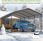 12x20FT Metal Carport,Heavy Duty Carport with Reinforced Frame and Galvanized Steel Roof, Large Outdoor Garage Shelter Shade Car Port for Pickup Trucks, Boats, Cars & Tractors, Farm Tools, Party,Gray