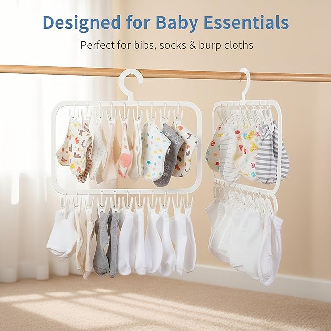 18-Clip Multi-Layer Clothes Drying Rack, BPA-Free ABS Laundry Hanger for Baby Clothes, Socks & Underwear, Heavy Duty Non-Foldable Hanger for Apartment, Nursery & Small Spaces (Off-White)