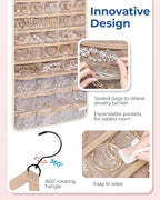 BAGSMART Hanging Jewelry Organizer, Necklace Holder Anti-tangle Earrings Rings Hanger with Pockets Hang on Closet, Wall, Door,1 Piece, Extra Large Beige