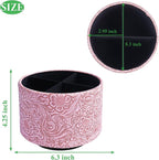 lizimandu Round Leather Art Supply Organizer,Remote Control Holder,360 Degree Spinning,Multi-Functional Pencil Holder,4 Compartments Desktop Stationary Organizer(1-Carved Pink)
