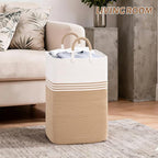 Laundry Basket Hamper,Blanket Storage,Dirty Clothes Hamper with Swivel Handles,Woven Cotton Rope Toy Baskets,Blanket Basket Living Room,Decorative Hampers for Nursery,Bedroom,White & Brown,60L