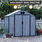 MELLCOM 8 x 6 FT Outdoor Storage Tool Shed with Windows and Lockable Door, Resin Outdoor Storage Shed with Floor, Resin Garden Shed for Lawnmower, Pool Supply, Bike