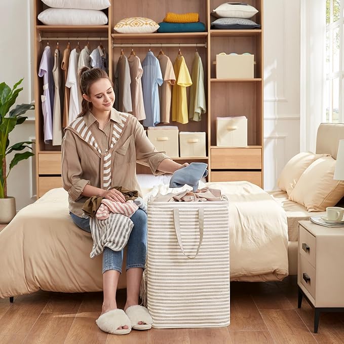 Lifewit 1 Pack Laundry Basket 80L Each, Collapsible Clothes Hamper with Reinforced Handles, Freestanding Waterproof Design for Bedroom and Laundry Room, Beige 80L Total