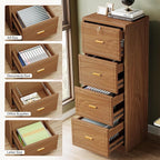 Tribesigns 4-Drawer File Cabinet with Lock, Locked File Cabinet with Key, Tall Wooden Filing Cabinets for Home Office, Vertical Office Storage for Legal Size/Letter/A4/Files, Brown (2 Pieces)