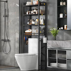 Over-The-Toilet Storage Rack, 4-Tier Bathroom Organizer Shelf Over Toilet with Adjustable Shelf and Basket, Freestanding Space Saver Bathroom Shelves Above Toilet for Room (Pure Black)