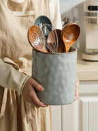 famiware Ocean Utensil Holder, 7.2"+5.8" Ceramic Kitchen Utensil Holder for Countertop, 2 Pieces Cooking Utensil Crocks, Utensil Organizer for Spatula & Spoon, Kitchen Decor, Set of 2, Gray