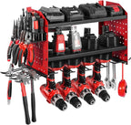 VEVOR Power Tool Organizer Wall Mount, 3-Layer Storage Rack with 4 Drill Holders, Tools Holder and Storage Rack with Side Pegboards, Garage Tool Organizer for Garage, Workbench, and Workshop