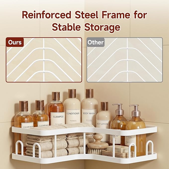 Veken Corner Shower Caddy 5-Pack, Advanced Rustproof Design, No Drilling Adhesive Shelves, Rack with Soap Holder, Large Capacity Bathroom Organizers and Storage, Wall-Mounted Kitchen&Home Decor,White