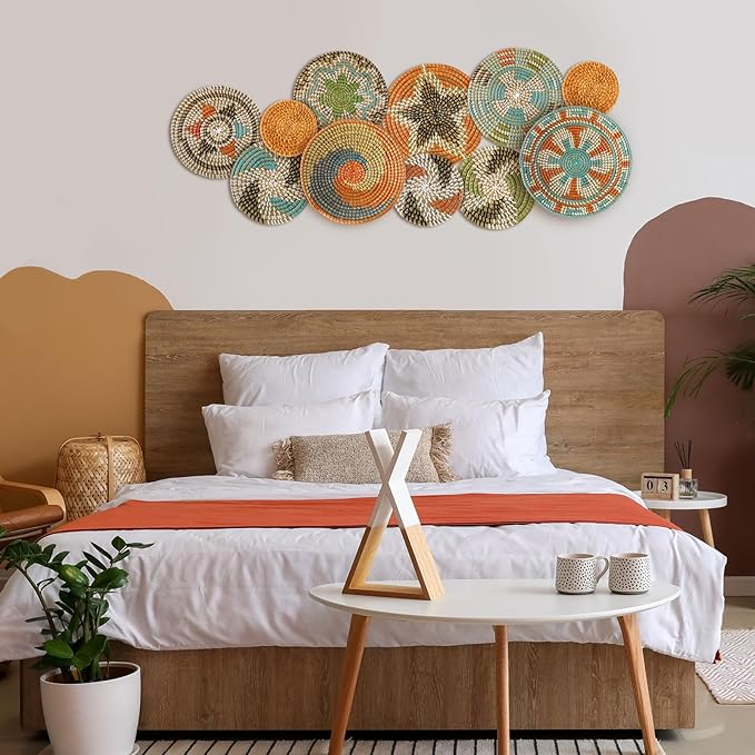 Tatuo 11 Pcs Boho Wall Basket Decor Decorative Bulrush Woven Basket Wall Decor Art Round Farmhouse Hanging Baskets for Kitchen Rustic Home Summer Decorations, Multi Sizes(Farmhouse)
